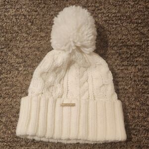 Michael Kors Cream Cable Knit Pom Pom Beanie